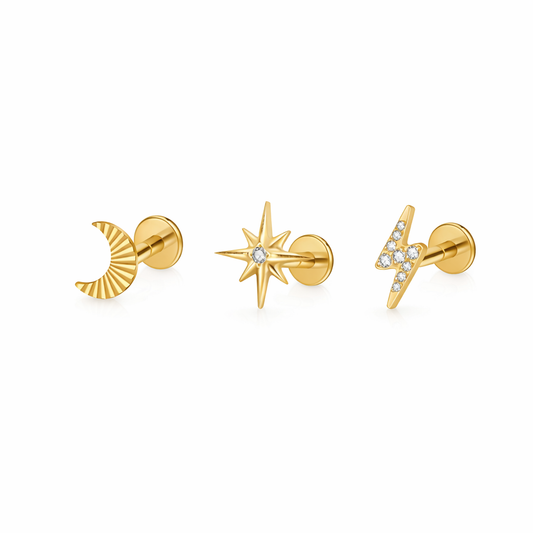 Celestial Stud Pack - Gold Plated Titanium Flat Back Studs