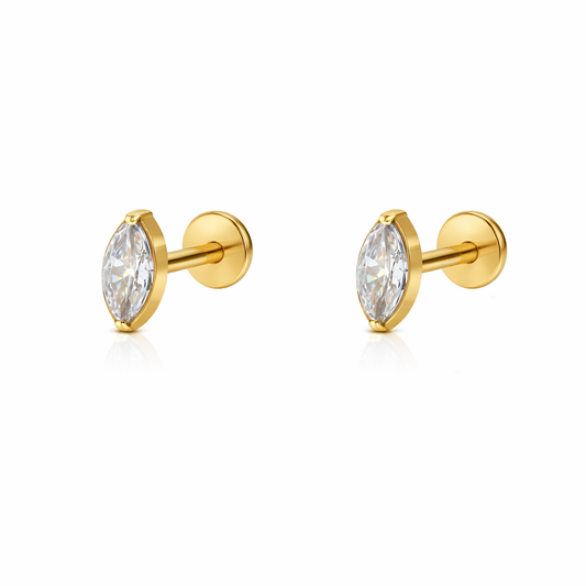 Marquise Stud Earrings - Gold Plated Titanium Flat Back Studs