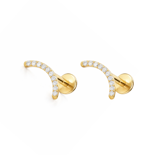 Curved Pavé Stud Earrings - Gold Plated Titanium Flat Back Studs