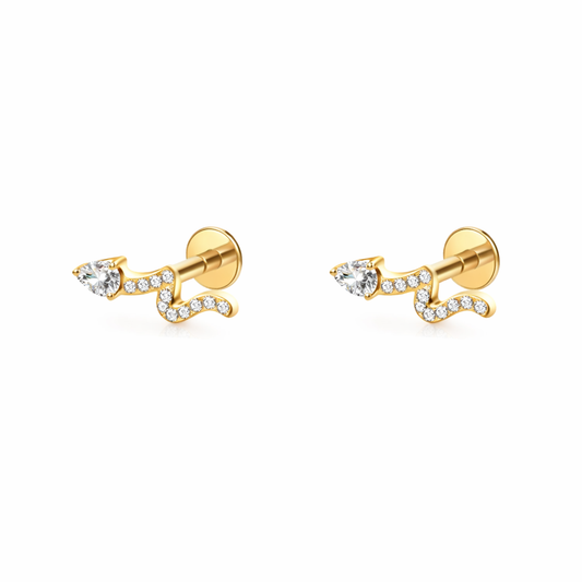 Snake Stud Earrings - Gold Plated Titanium Flat Back Studs
