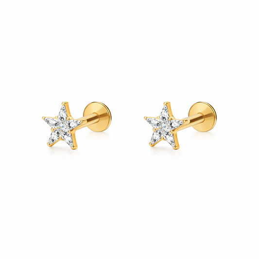 Star Stud Earrings - Gold Plated Titanium Flat Back Studs