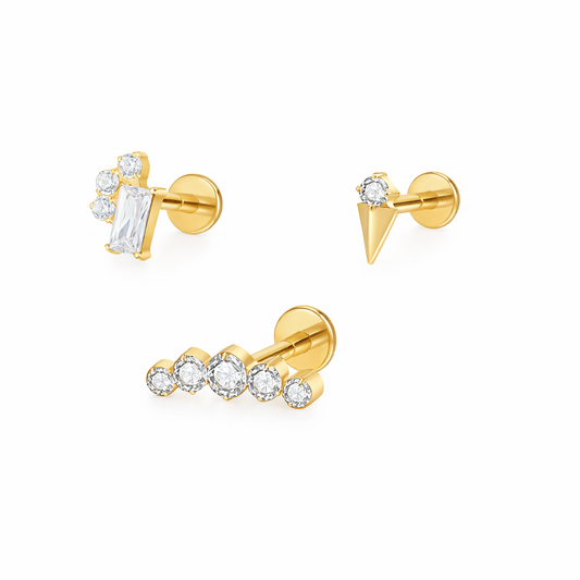 Statement Stud Pack - Gold Plated Titanium Flat Back Studs