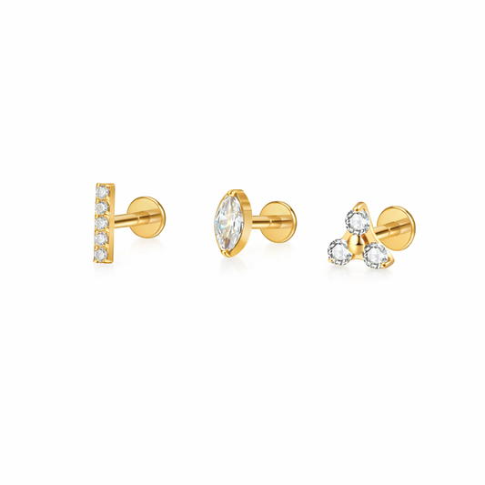 Sensitive Ears Starter Kit - Gold Plated Titanium Flat Back Studs